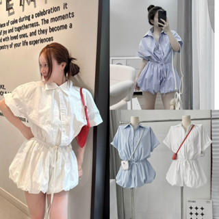 [NEW]Jumpsuits Liền Quần Dáng Bí Phồng Chất Gió Su Sơmi 2 Vạt Rút dây eo cực xinh