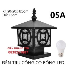 Đèn trụ cổng đồng tiền - thần tài tặng bóng led