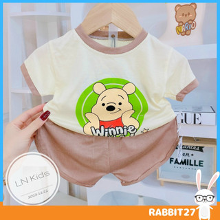 , Đồ bộ cộc tay phối màu tay CHÚ GẤU POOR cho bé kết hợp tai gấu đáng yêu cao cấp, UCHI27