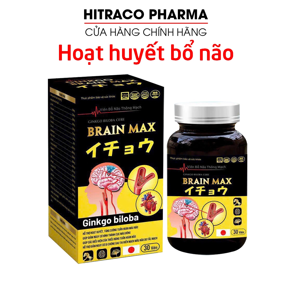 Viên bổ não thông mạch Ginkgo Biloba Cere Brain Max làm tan huyết khối, giảm di chứng sau tai biến - Hộp 30 viên