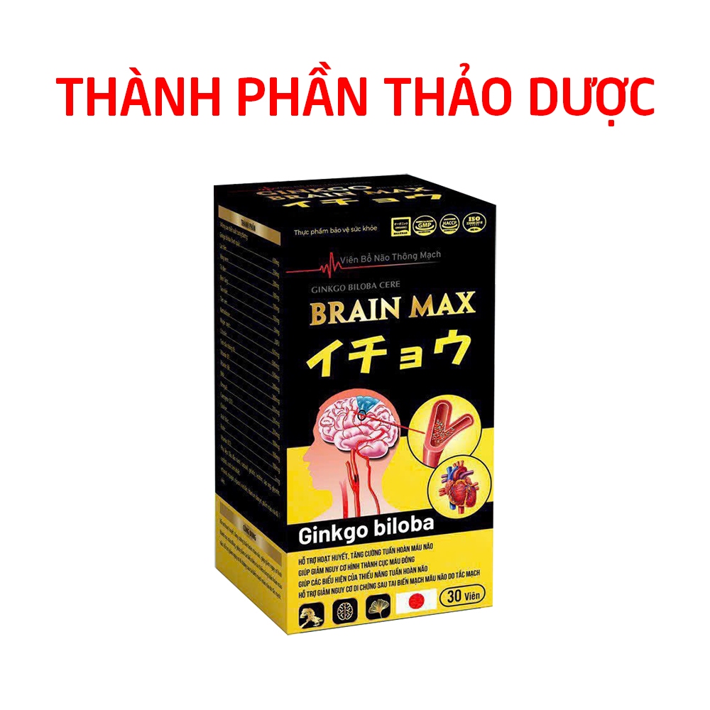 Viên bổ não thông mạch Ginkgo Biloba Cere Brain Max làm tan huyết khối, giảm di chứng sau tai biến - Hộp 30 viên