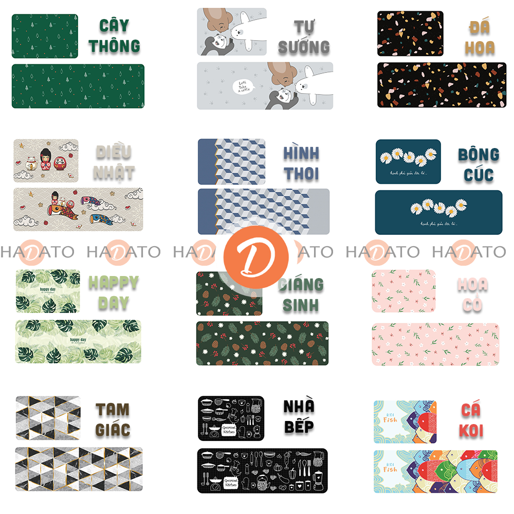 [XẢ HÀNG] THẢM bếp THẢM phòng ngủ chùi chân, lau chân chống trượt hoa văn trẻ trung dễ thương HADATO - TẤM LẺ - TB 2