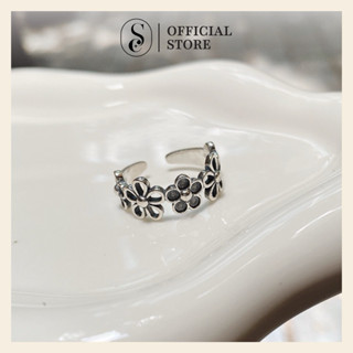 Nhẫn bạc SOFF CLUB S925 unisex nam nữ hoạ tiết hoa 5 cánh bản to cổ điển (bảo hành bạc 1 năm)