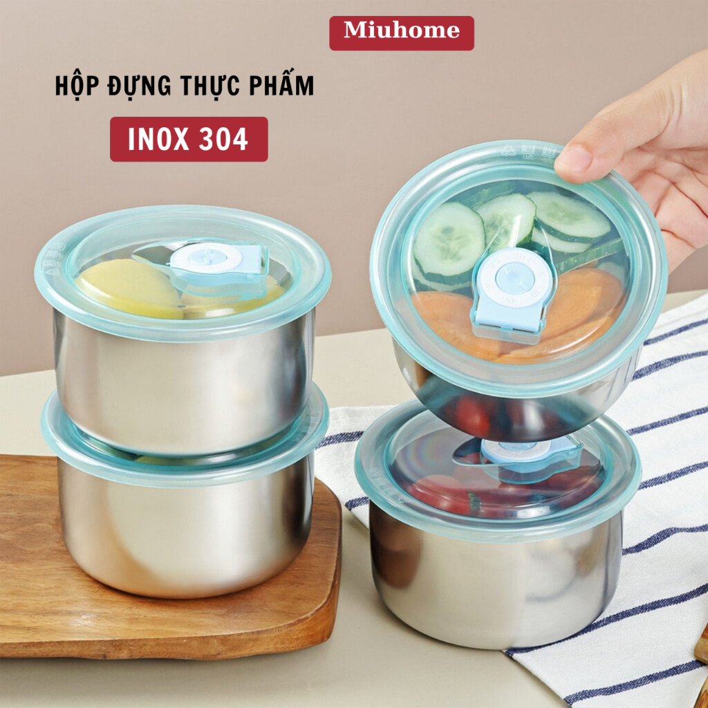 Hộp đựng thực phẩm inox tròn 304, Khay hộp đựng thức ăn an toàn sức khoẻ sử dụng được lò vi sóng - Miu Home