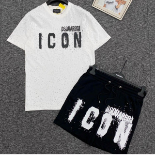 Bộ quần áo cộc nam Icon phối chấm bi cực chất - Set bộ cộc nam DSQ ICON chữ nhòe chấm sơn cao cấp
