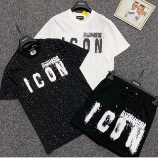 Bộ quần áo cộc nam Icon phối chấm bi cực chất - Set bộ cộc nam DSQ ICON chữ nhòe chấm sơn cao cấp