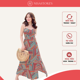 Đầm maxi thổ cẩm đan lưng chật liệu lụa hawaii phù hợp đi biển, dạo phố họa tiết sang xịn