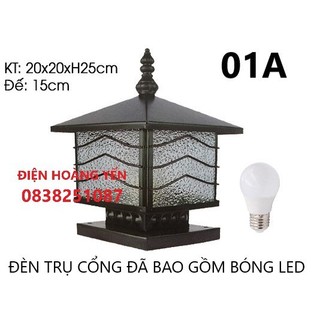 Đèn trụ cổng: Mẫu đèn trang trí ngoài trời D200 mái trơn gắn đầu cột đầu trụ thân bằng thép sơn tĩnh điện có bóng led