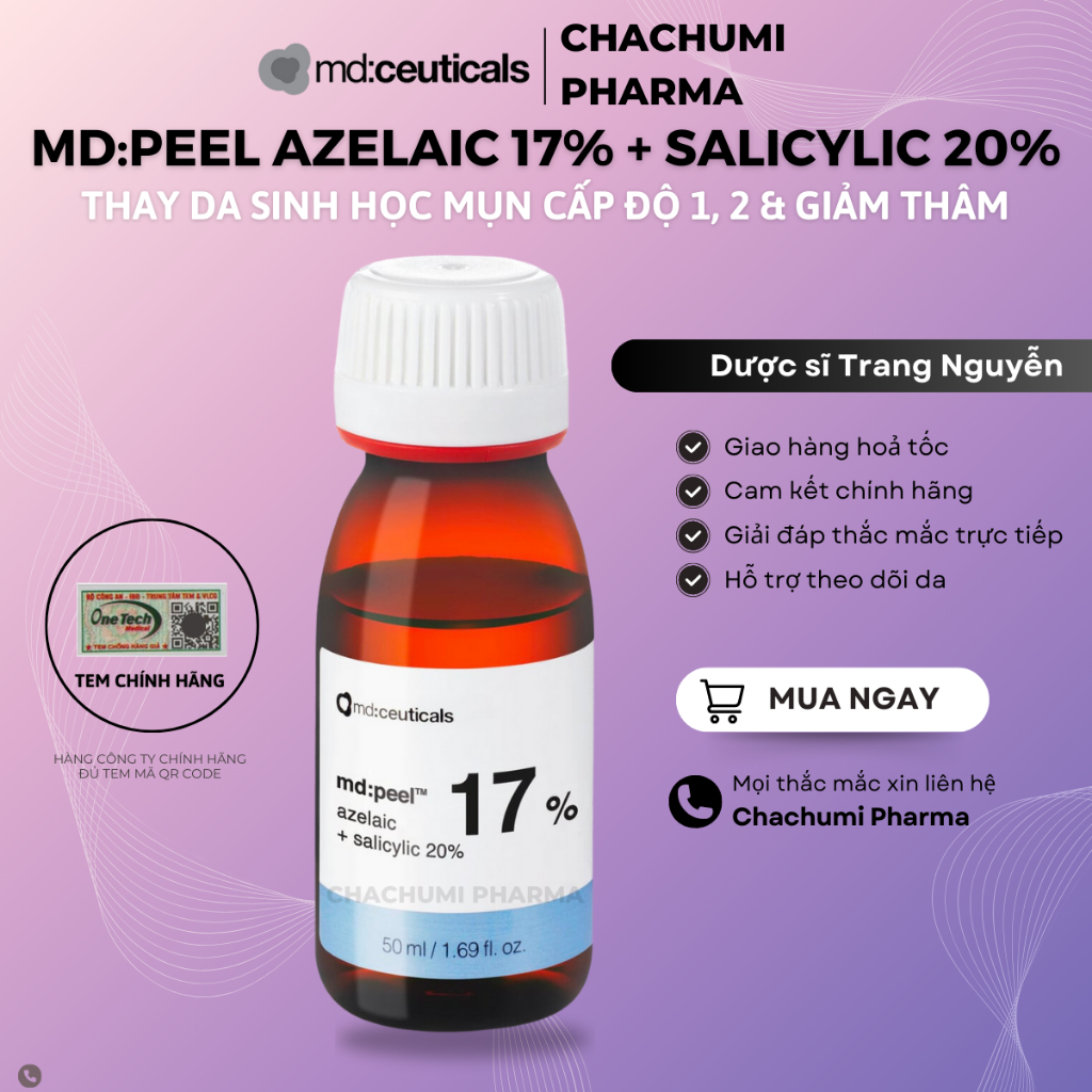 Peel mụn & giảm thâm Md:ceuticals md:peel azelaic 17% + salicylic 20%