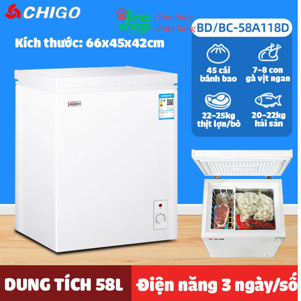 Tủ lạnh mini cấp đông tuỳ chỉnh nhiệt độ Chigo CG-58L bảo hành 12 tháng Linashop 2018