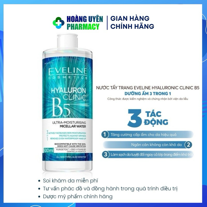 Nước tẩy trang Eveline Hyaluronic Clinic B5 500ml
