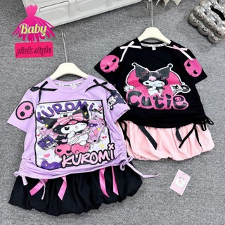 (15kg-40kg)sét áo thun chân váy in họa tiết KUROMI ngộ nghĩnh , áo thun cotton chân váu đũi đính nơ xinh cho bé gái