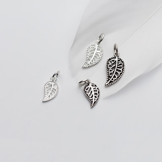 Charm bạc móc treo lá bản lớn có hoa văn - Charm Bạc 925 - Mã CB305