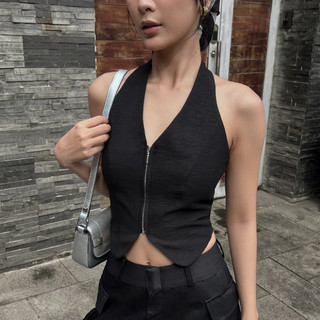 Spicanist kira top đen - áo gile yếm phối khóa inox