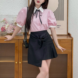 [GIẢM 80K ĐƠN 0K] Chân váy xoắn tà vạt chéo xếp ly có quần bảo hộ trongn (Chân váy Trà)