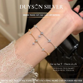 Lắc tay bạc cỏ 4 lá Duyson Silver, Vòng tay nữ bạc Ý charm cỏ 4 lá mạ vàng cao cấp phong cách Hàn Quốc