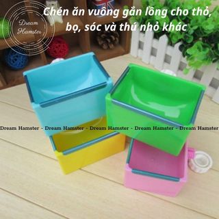 Chén ăn vuông gắn lồng cho thỏ, bọ, sóc và thú nhỏ khác