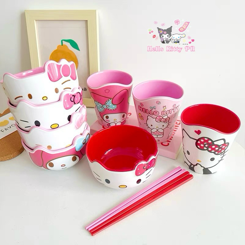 🌸𝐓𝐀̣̆𝐍𝐆 𝐐𝐔𝐀̀🌸 COMBO Chén bát đũa ly cốc thìa 3D Hello Kitty - Doraemon Doremon