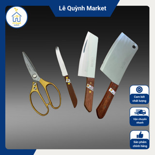 Bộ dao bếp Kiwi cán gỗ kèm kéo vàng SK5 - Dao Kéo Đa Năng Tiện Lợi Không Gỉ - Lê Quỳnh Market