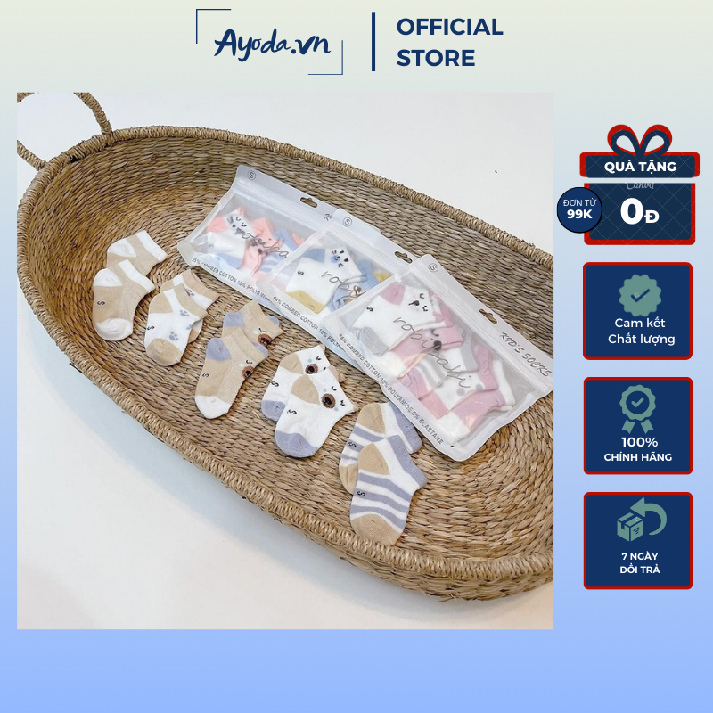 Set 5 đôi tất hè thu cổ thấp dạng lưới Kid's Sock's chất liệu cotton mềm mại thoáng khí cho bé từ 0-3 tuổi