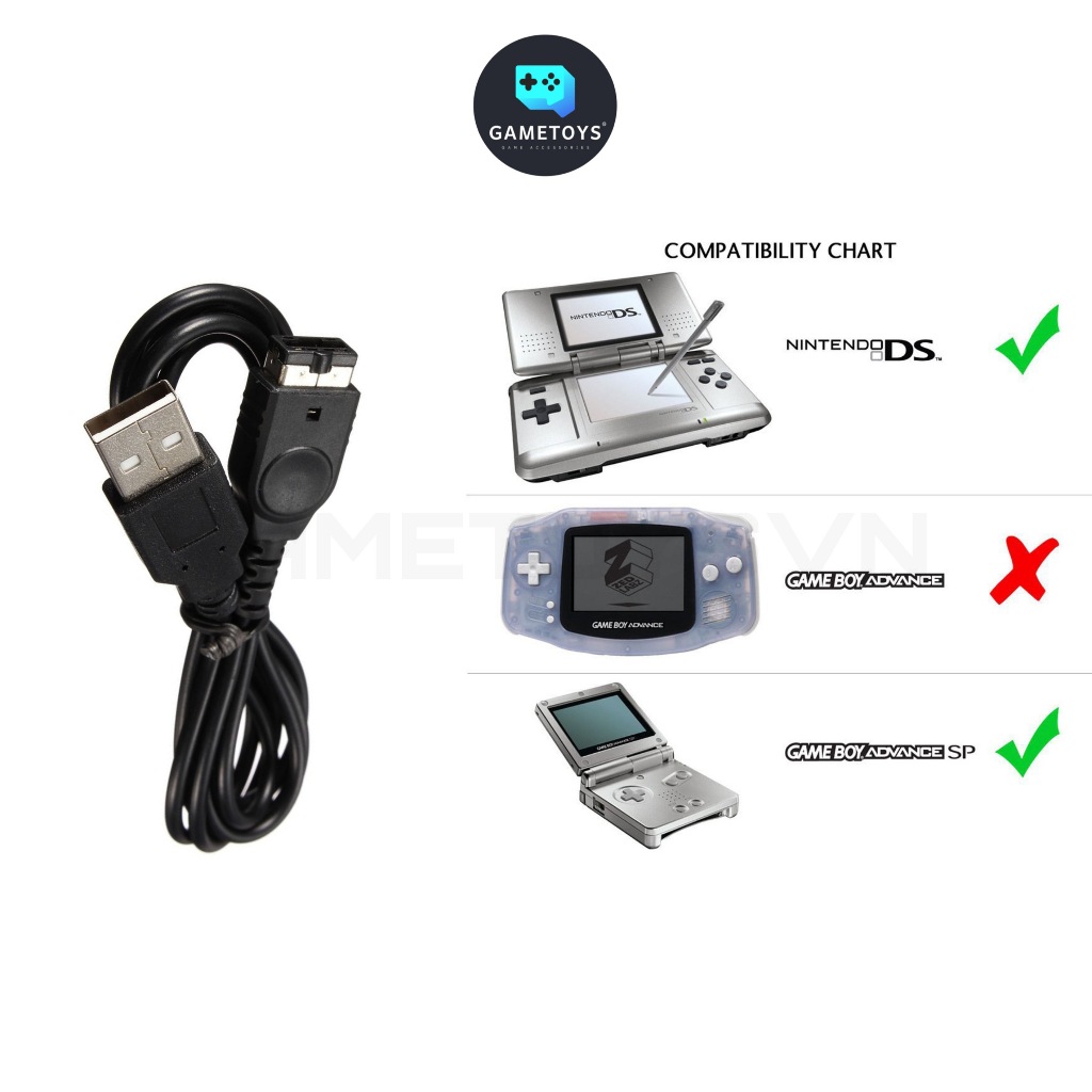 Dây cáp sạc loại tốt cho máy chơi game Gameboy Advance SP / Nintendo DS Fat