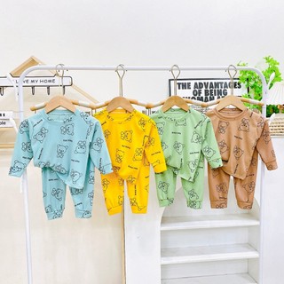Đồ bộ dài tay thu đông thun tăm tàu cho bé trai bé gái,in hình gấu Hani Xiang 6-16kg