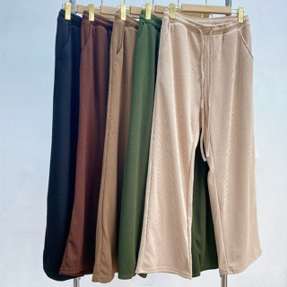 Quần thun ống rộng bigsize nữ Dây rút eo chun chất vải gân tăm co giãn thoải mái màu sắc basic - Q20