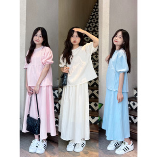 Set áo babydoll tay bồng kèm chân váy dáng xoè