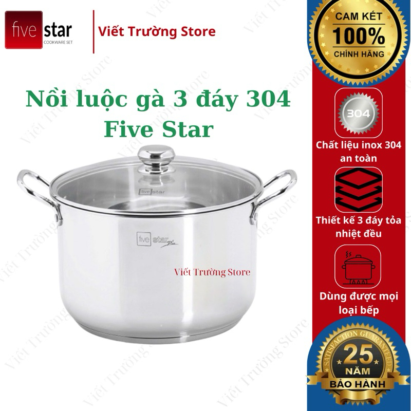 Nồi luộc gà 3 đáy cao cấp inox 304 Chef Collection Fivestar Plus nắp kính 28cm | 30cm
