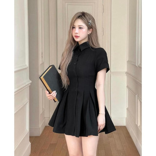 Đầm váy sơ mi SANJOLI váy sơ mi cúc giả khoá kéo chiết eo dáng ngắn xoè VD016