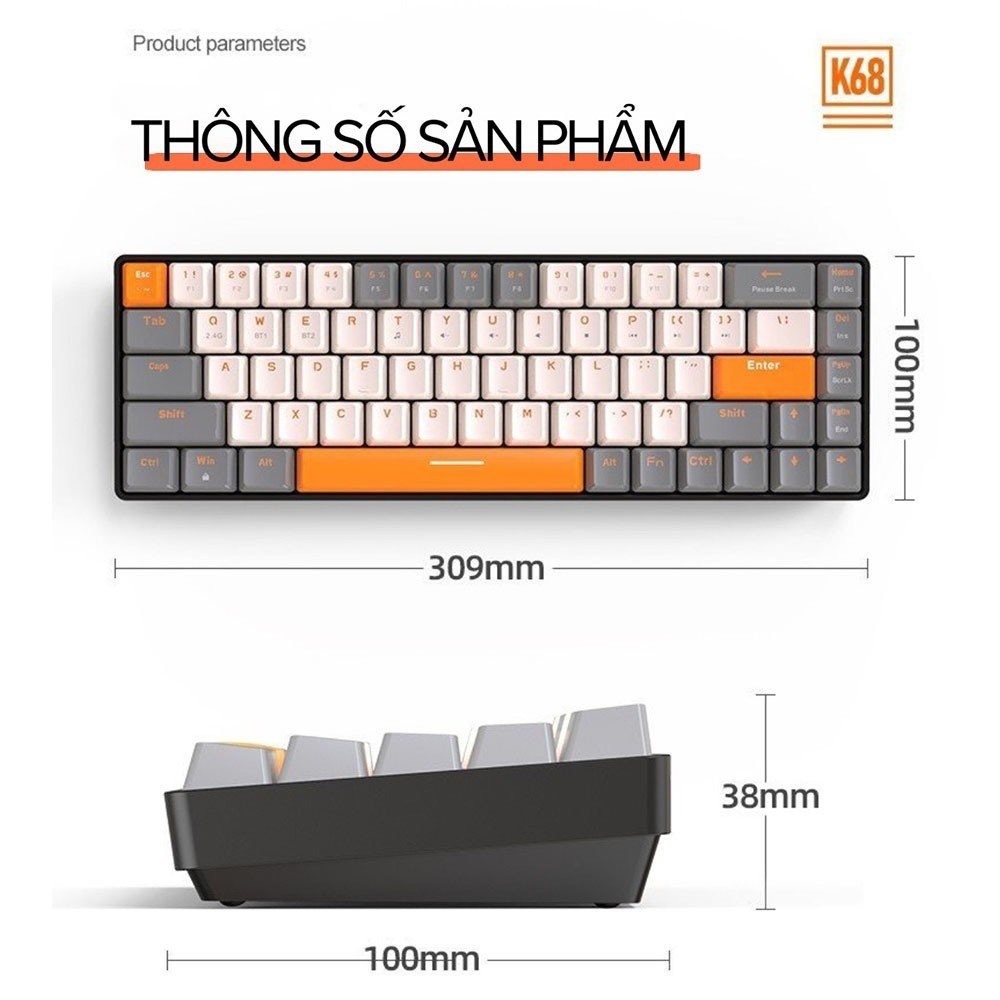 Bàn Phím Cơ ZIYOU K68 - Bàn Phím Kết Nối Không Dây 2 Chế Độ - Hotswap - 68 Phím Red Switch | BigBuy360 - bigbuy360.vn