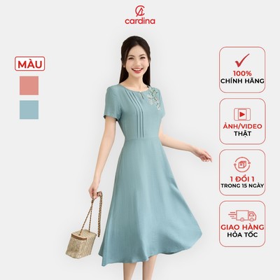 Đầm nữ CARDINA chất liệu đũi bamboo cổ tròn kiểu dáng nhẹ nhàng thoải mái phong cách lịch sự trẻ trung 4VAL25