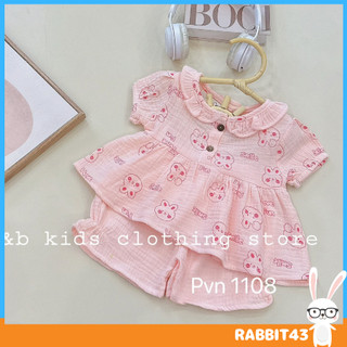 , Đồ bộ cho bé gái vải Muslin cao cấp 4 hoạ tiết cho bé, gấu dâu, UCHI43