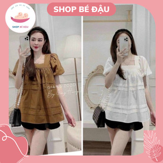 Bộ bầu cộc tay cổ vuông chất đũi siêu mát kèm quần