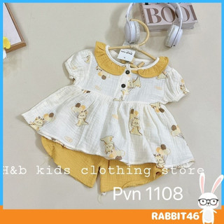 , Đồ bộ cho bé gái vải Muslin cao cấp 4 hoạ tiết cho bé, hoa nhí gấu munny, UCHI46