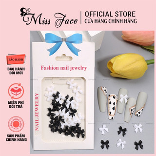 Nơ mix đen trắng style Hàn - nơ mix màu - charm nơ gắn móng trang trí nail