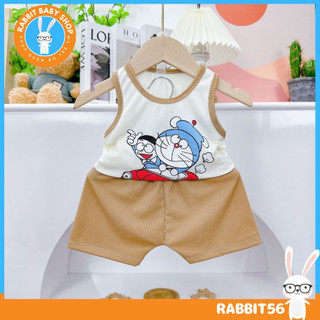 , Bộ quần áo ba lỗ, hoạ tiết doremon nobia  xinh xắn cho bé từ 4-15kg, UCHI56