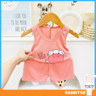 , Bộ quần áo ba lỗ, hoạ tiết chú bò sữa đáng yêu xinh xắn cho bé từ 4-15kg, UCHI58
