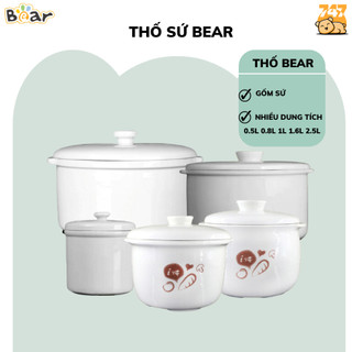 Thố sứ nồi nấu cháo chậm bear dung tích 0.5l 0.8l 1l 1.6l 2.5l, phụ kiện thay thế gồm nắp và thố gốm