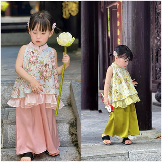 (8- 30kg) Bộ bé gái, bộ yếm lụa hoa xinh 2 tà cho bé gái, quần áo bé gái, đồ bộ bé gái diện đi chơi đi học, tập văn nghệ