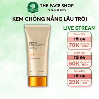 Kem chống nắng trang điểm dưỡng da chống nước lâu trôi The Face Shop Natural Sun Eco Power Long Lasting SPF50+PA+++ 80ml