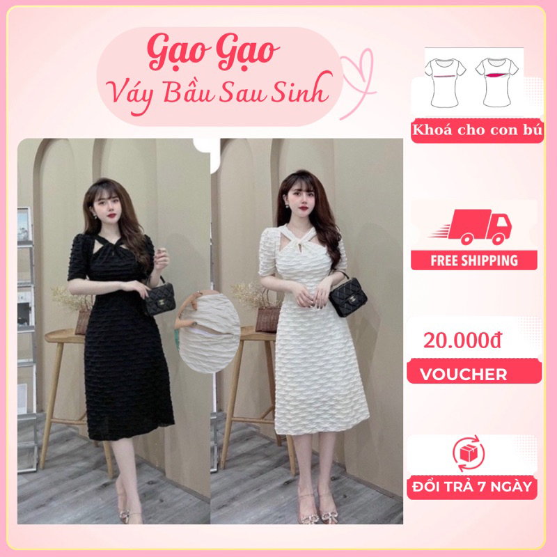 Váy Cổ Yếm Bầu Cho Con Bú D41 Gao Gao Thiết Kế Sang Trọng Lịch Sự Váy Mở Cho Con Ti