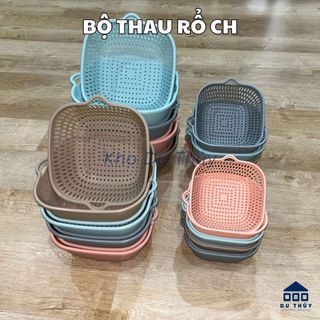 Bộ rổ thau hình vuông gồm 4 size và 4 màu pastel dùng rửa rau củ quả ,chất liệu nhựa PP nguyên sinh nhẹ, dẻo, độ bền cao