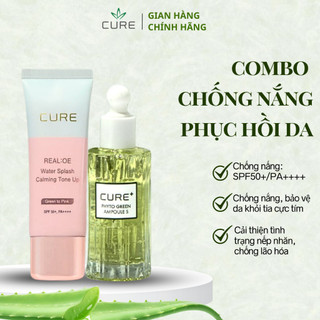 Bộ Đôi Chống Nắng CURE, Phục Hồi Da Chiết Xuất Lô Hội,Kem Nền Chống Nắng Cao Cấp 3in1 & Tinh Chất Dưỡng Ẩm Chống Lão Hóa