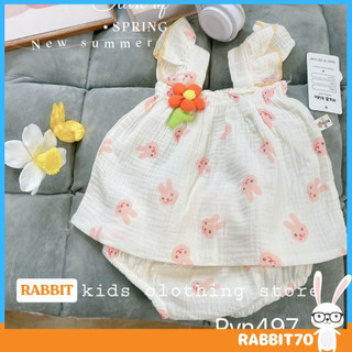 , Đồ bộ cho bé gái quần đóng bỉm vải Muslin cao cấp 4 hoạ tiết cho bé, gấu dâu, UCHI70