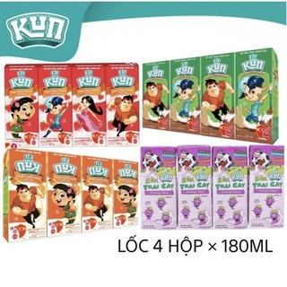 Lốc 4 Hộp to 180ml Sữa Trái Cây Kun