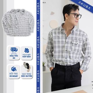 Áo sơ mi AKUBA lịch thiệp, form oversize, chất vải bố lành tính với làn da, thoáng khí, chống thấm nước tốt | 01J0296