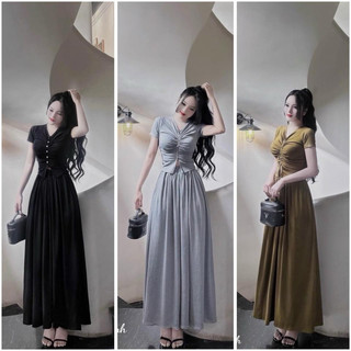 set chân váy dài  xoè + áo phối nút nhún bigsize 40-120kg