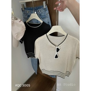 A601 áo len cổ tròn mongtoghi kẻ viền audrey