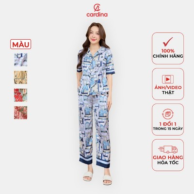 Đồ bộ nữ CARDINA chất liệu lụa satin mềm mại họa tiết in hình trẻ trung phong cách hiện đại thoải mái 4PCD03